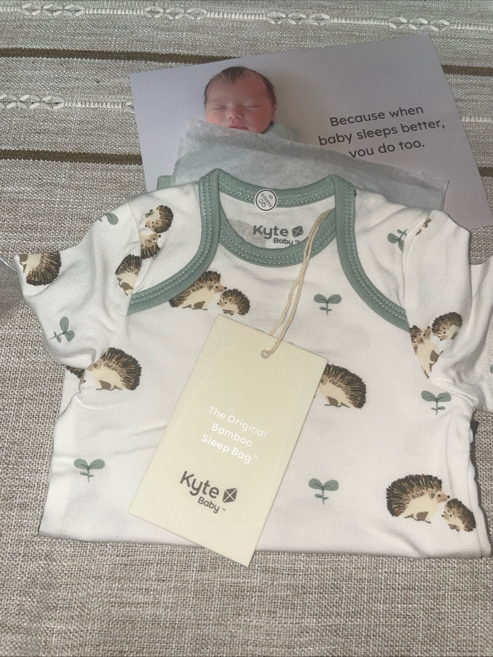 Kyte Baby Hedgehog Bamboo Infant Bodysuit - Cream with Sage Trim Hedgehog NWT